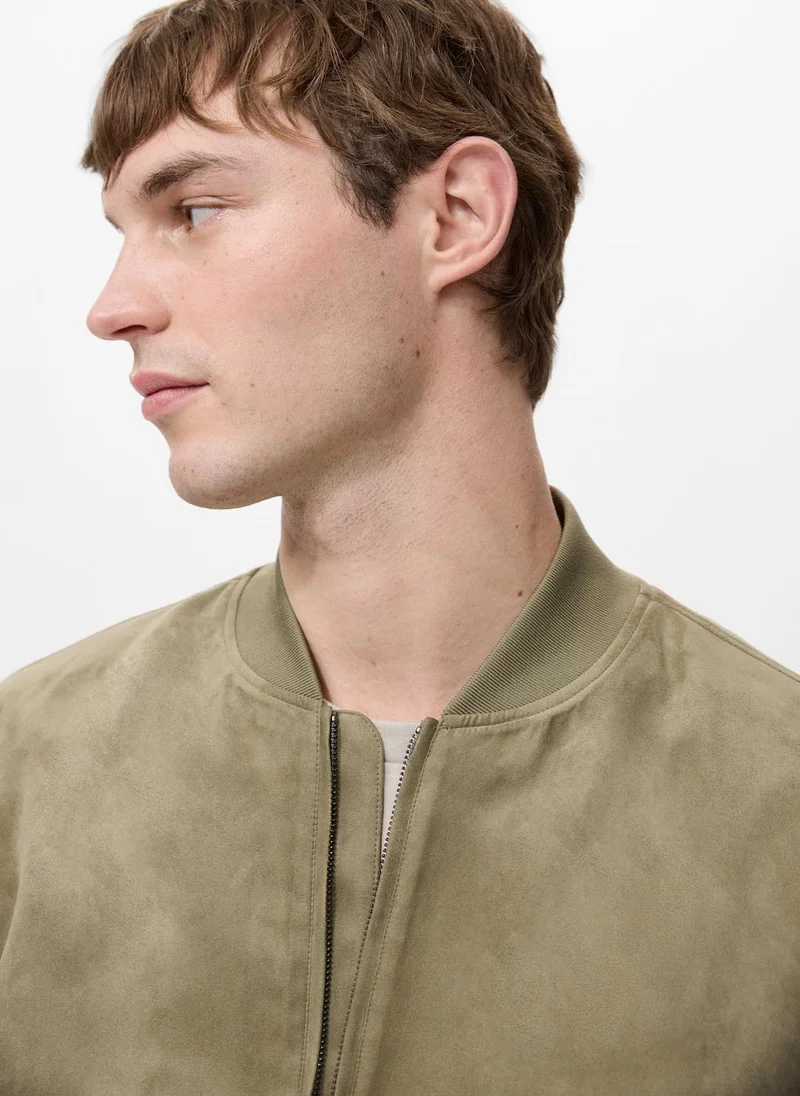 Mango Man Suede-effect bomber jacket